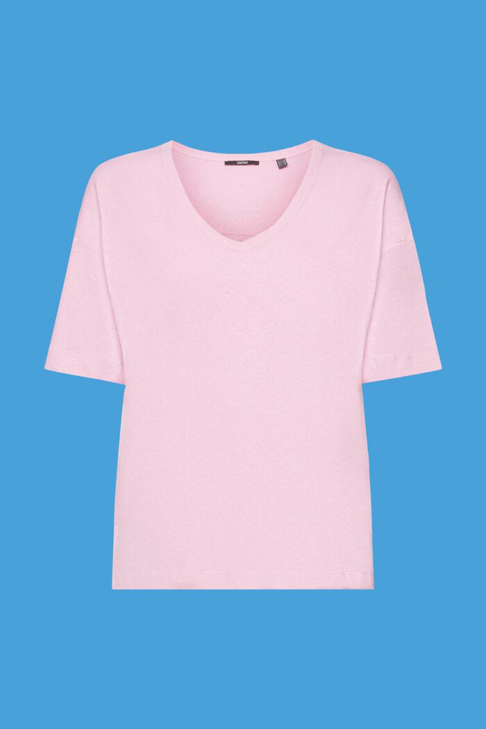 T-Shirt mit V-Ausschnitt aus Leinen-Mix