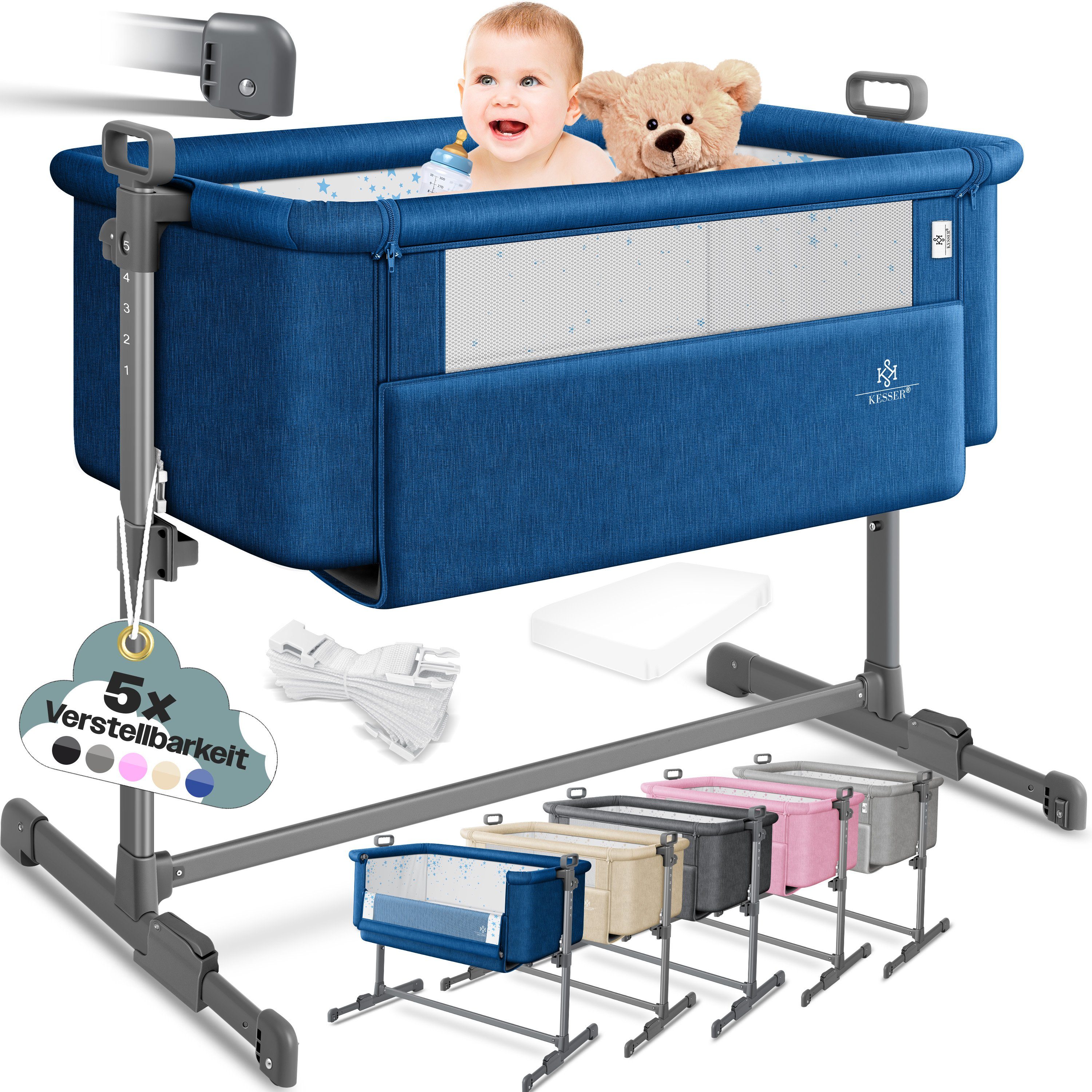 KESSER Kinderbett, Zustellbett Hubi 3in1 Baby Beistellbett Reisebett Babybett