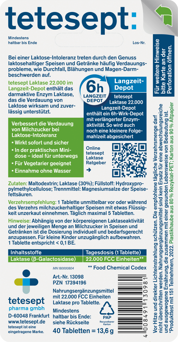 Laktase 22000 Mini Tabletten 40 St, 13,6 g