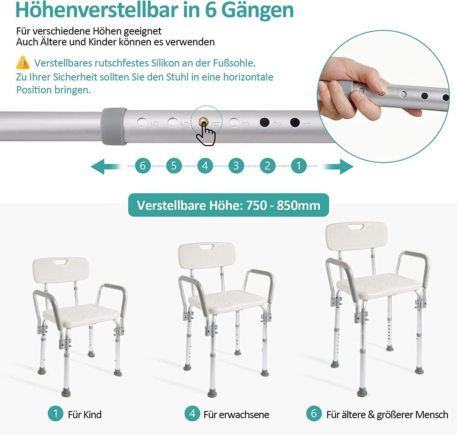 EMKE Duschhocker EMKE Duschstuhl Duschhocker für senioren,bis 135KG, Weiß