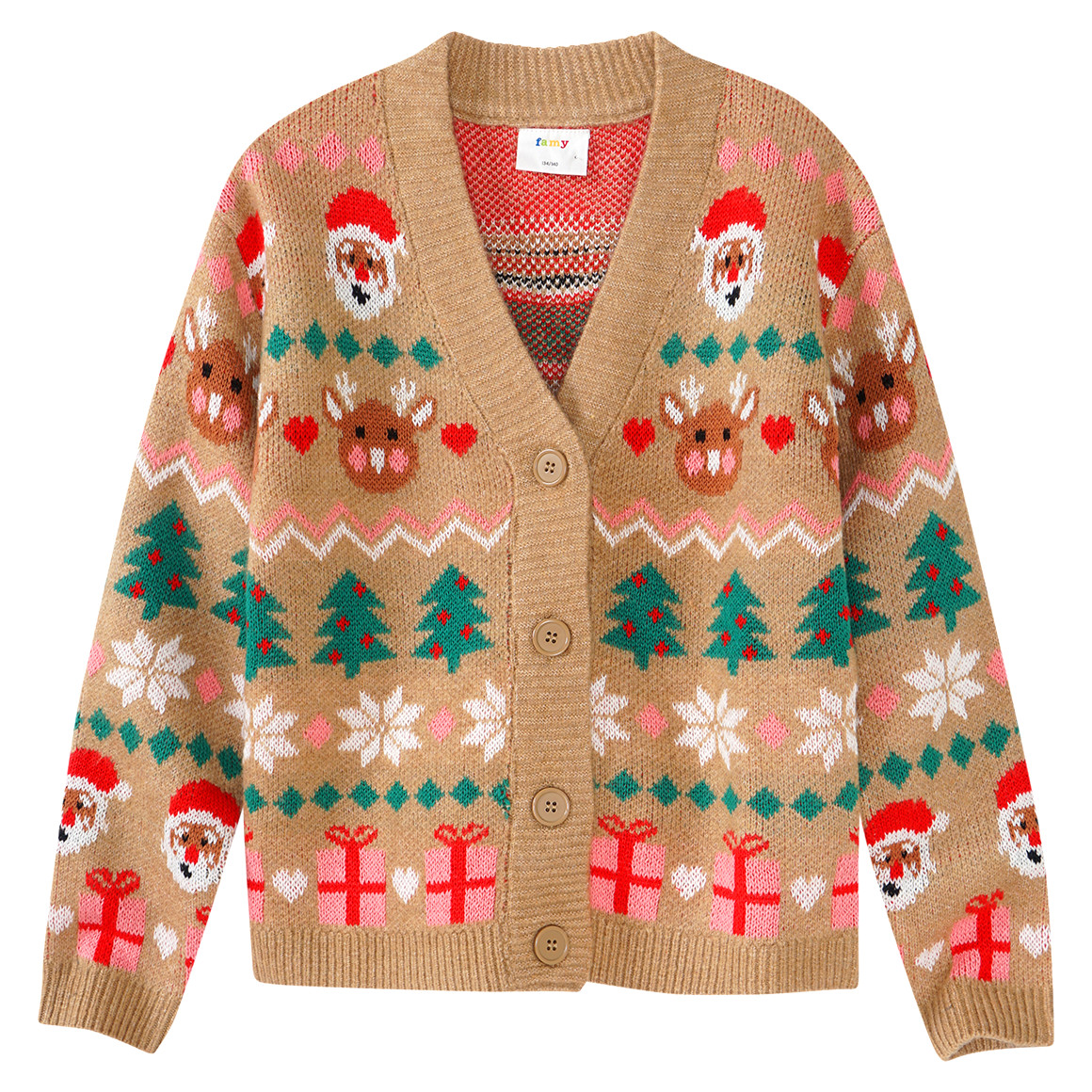 Mädchen Weihnachtsstrickjacke gemustert beige