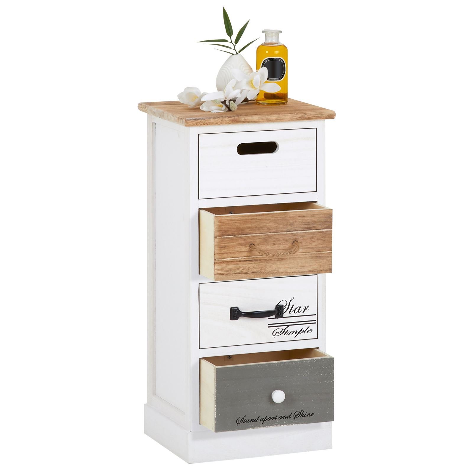 CARO-Möbel Kommode SALVA, Kommode Schubladenschrank Standregal Holzregal 4 Schubladen weiß Vinta