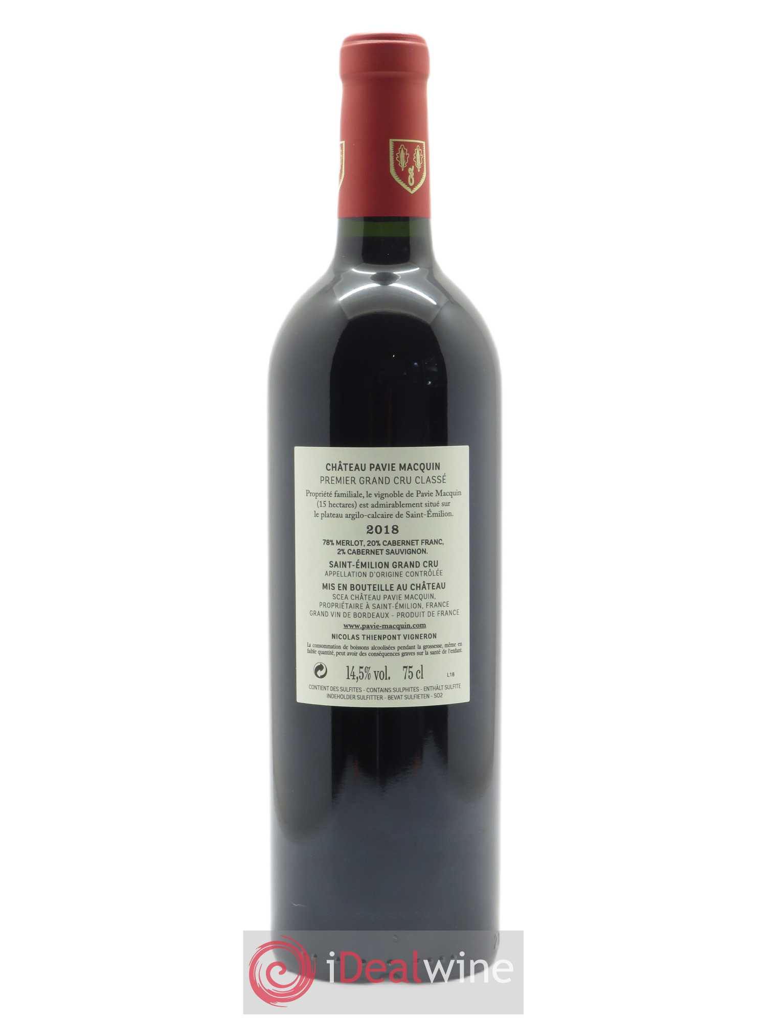 Château Pavie Macquin 1er Grand Cru Classé B (CBO à partir de 6 BTS) 2018 - Lot de 1 Bouteille