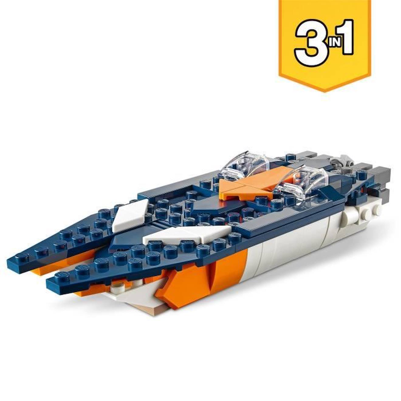 LEGO® Creator 31126 L’Avion Supersonique, Jouet 3 en 1 Hélicoptère Bateau Avion bleu