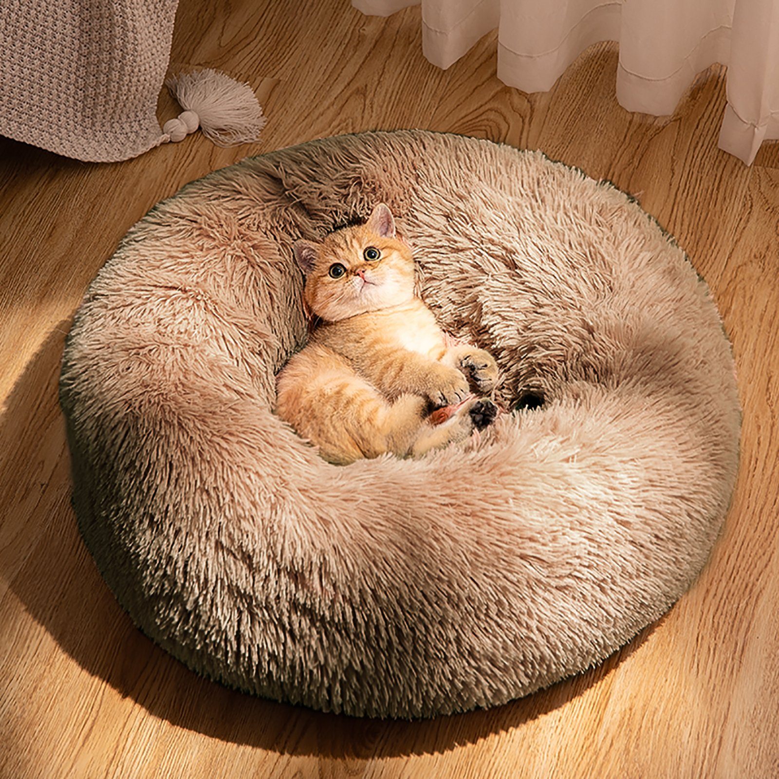 CALIYO Tierbett Tierbetten 60 cm, Waschbar Flauschiges Hundebett Katzenbett, für Katzen und kleine Hunde, plüsch Katzenkissen rund