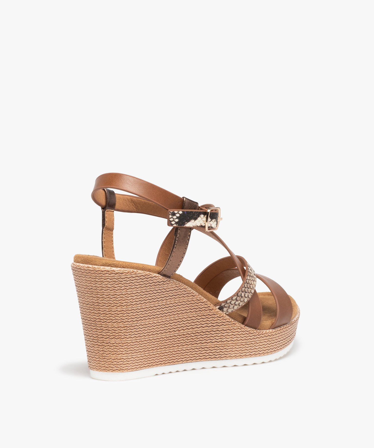 Sandales femme compensées à brides fantaisie marron | GEMO