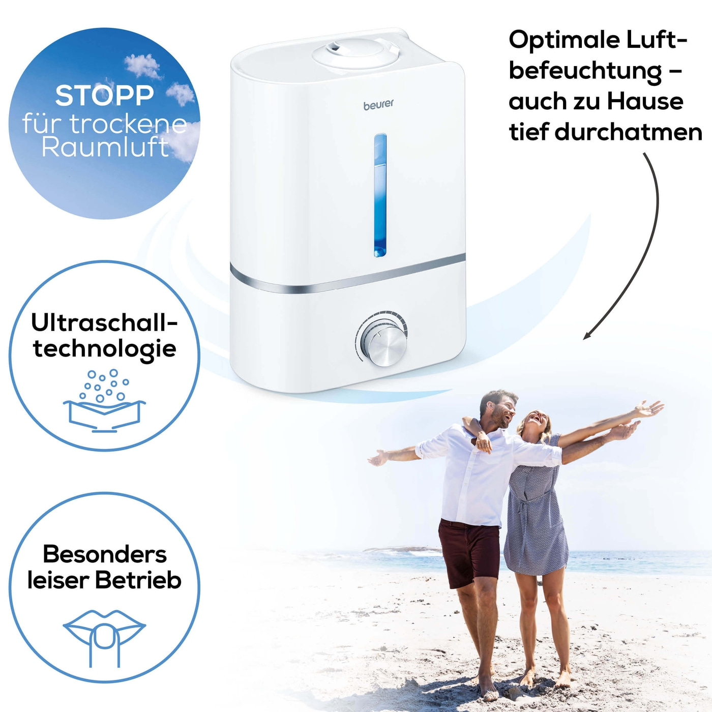 Beurer LB 45 Luftbefeuchter-Luftbefeuchter mit abnehmbarem 4 l Wassertank & verstellbaren Nebeldüsen bis 30 m²