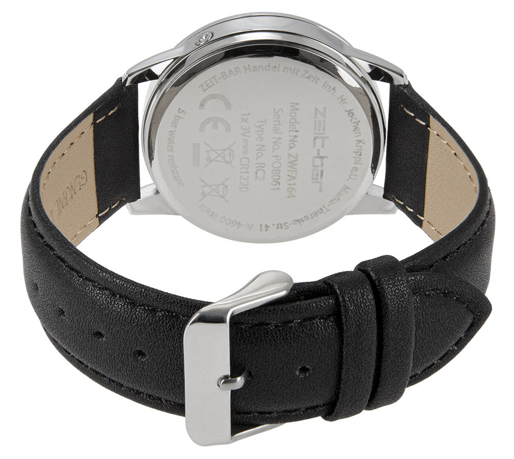Zeit-Bar Funk-Armbanduhr, Metall-Gehäuse, Leder-Uhrband