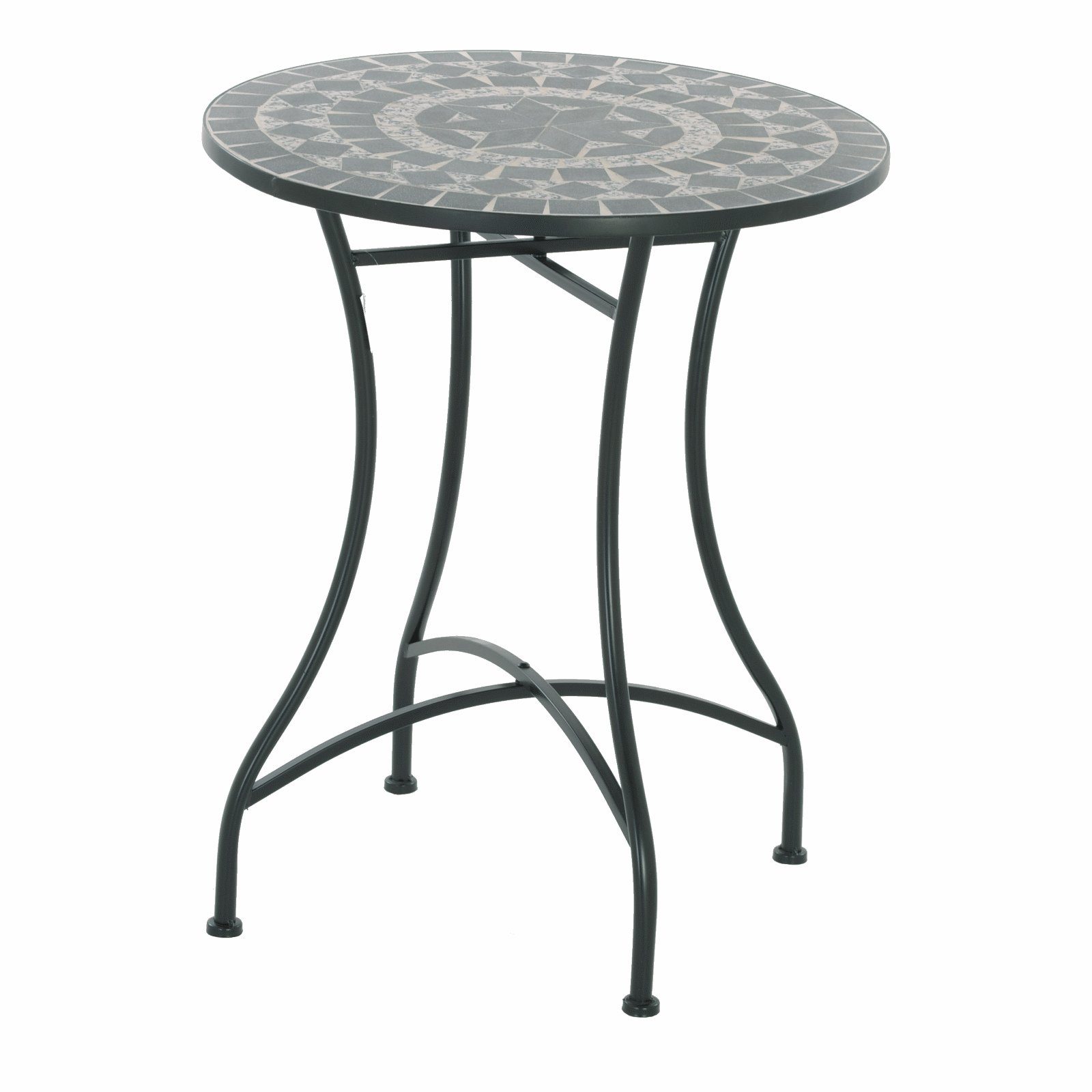 Raburg Gartentisch Mosaiktisch MAYLA, verschiedene Farben & Designs, 60 cm Ø, 72 cm hoch (rund), Metallgestell SCHWARZ, liebevolle Handarbeit, kompakt, 1-4 Personen
