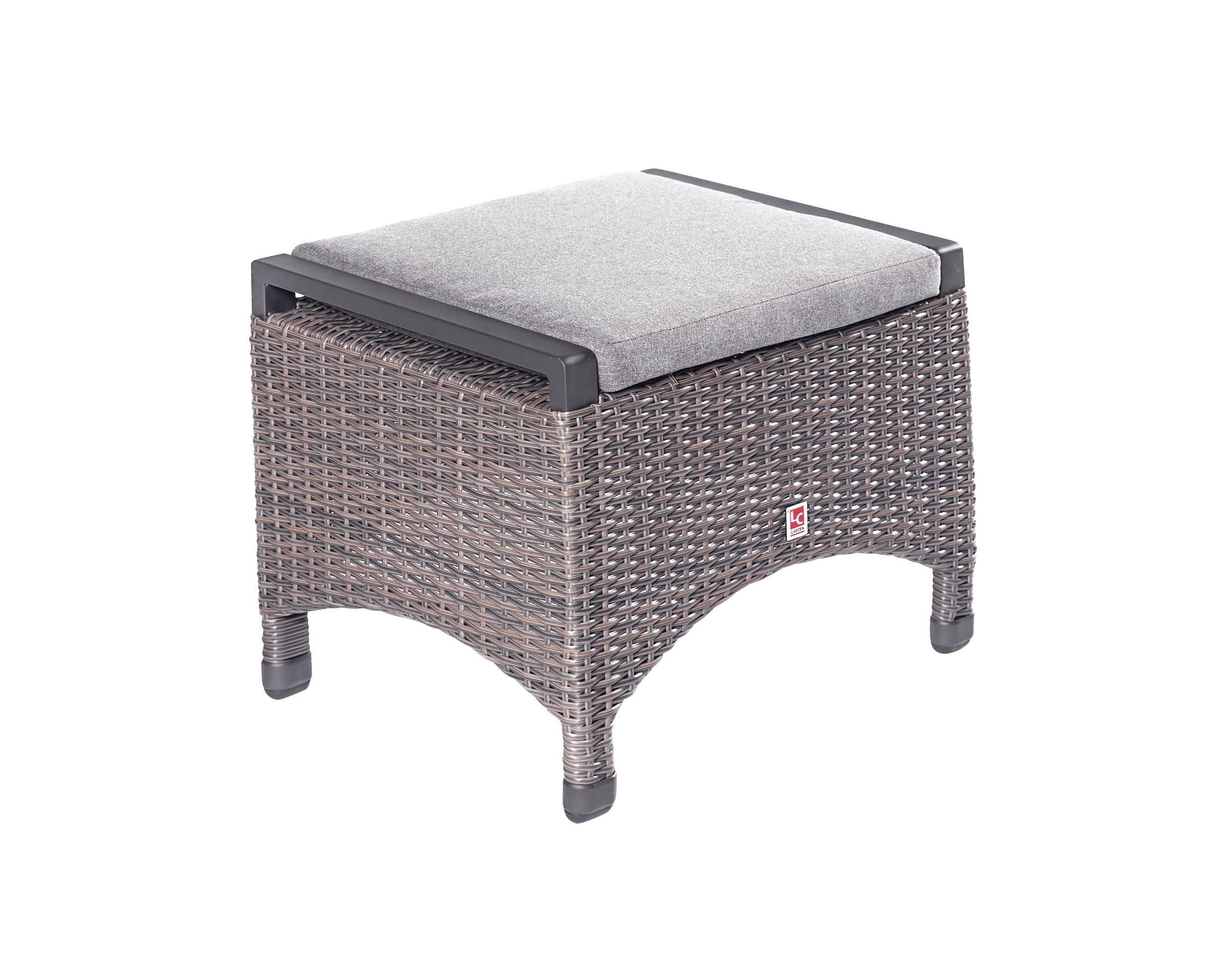 LC Garden Gartenlounge-Hocker LC Garden Komido Dining Hocker omega braun 46x59x47cm Dining Fußbank aus handgeflochtenem Polyrattan inkl. Sitzkissen