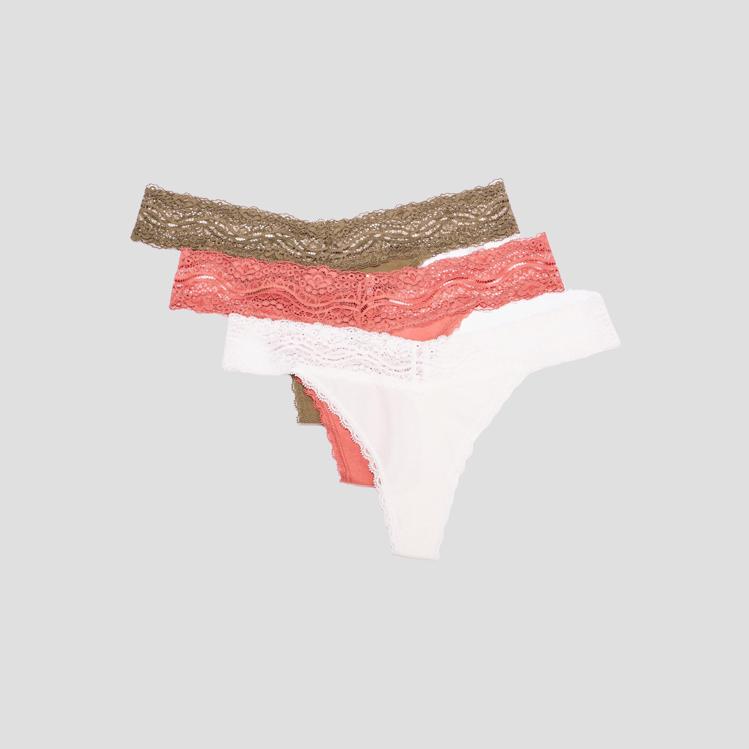 Lot 3 strings en coton vert kaki femme | La Halle