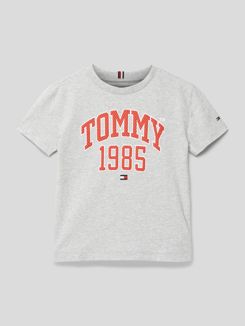 T-Shirt mit Label-Print Modell 'VARISTY TEE' in mittelgrau meliert