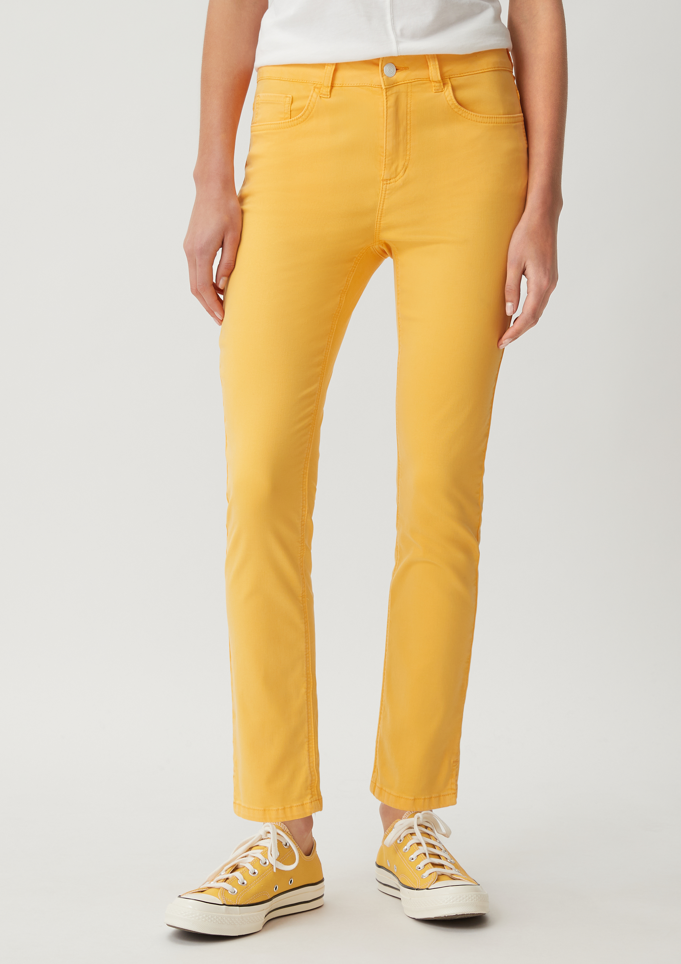 Skinny: Hose aus Baumwollsatin - goldgelb