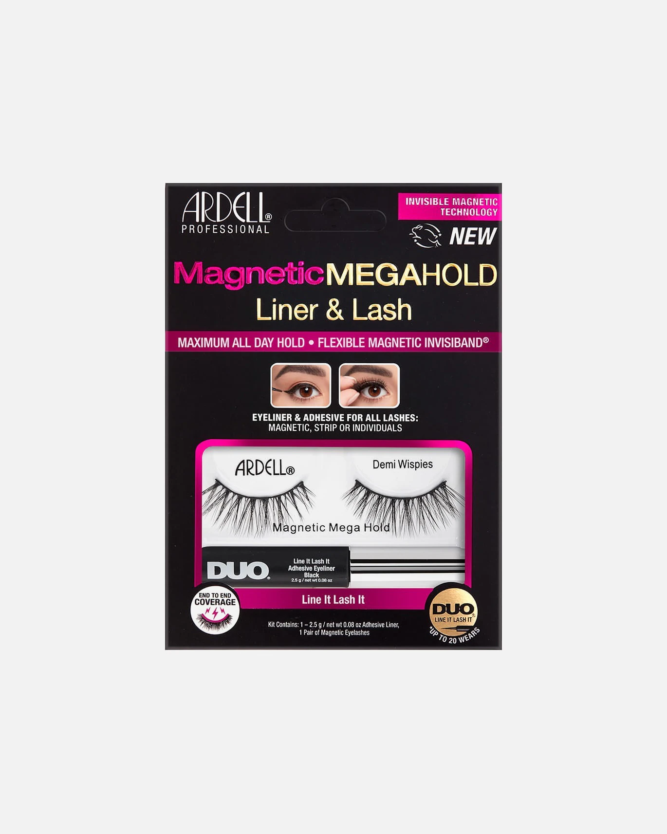 Ardell MegaHold Magnetyczne sztuczne rzęsy, Demi Wispies i Ardell Glue Eyeliner Duo