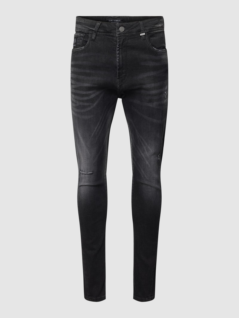 Tapered Fit Jeans im Destroyed-Look Modell 'Wenko' in anthrazit