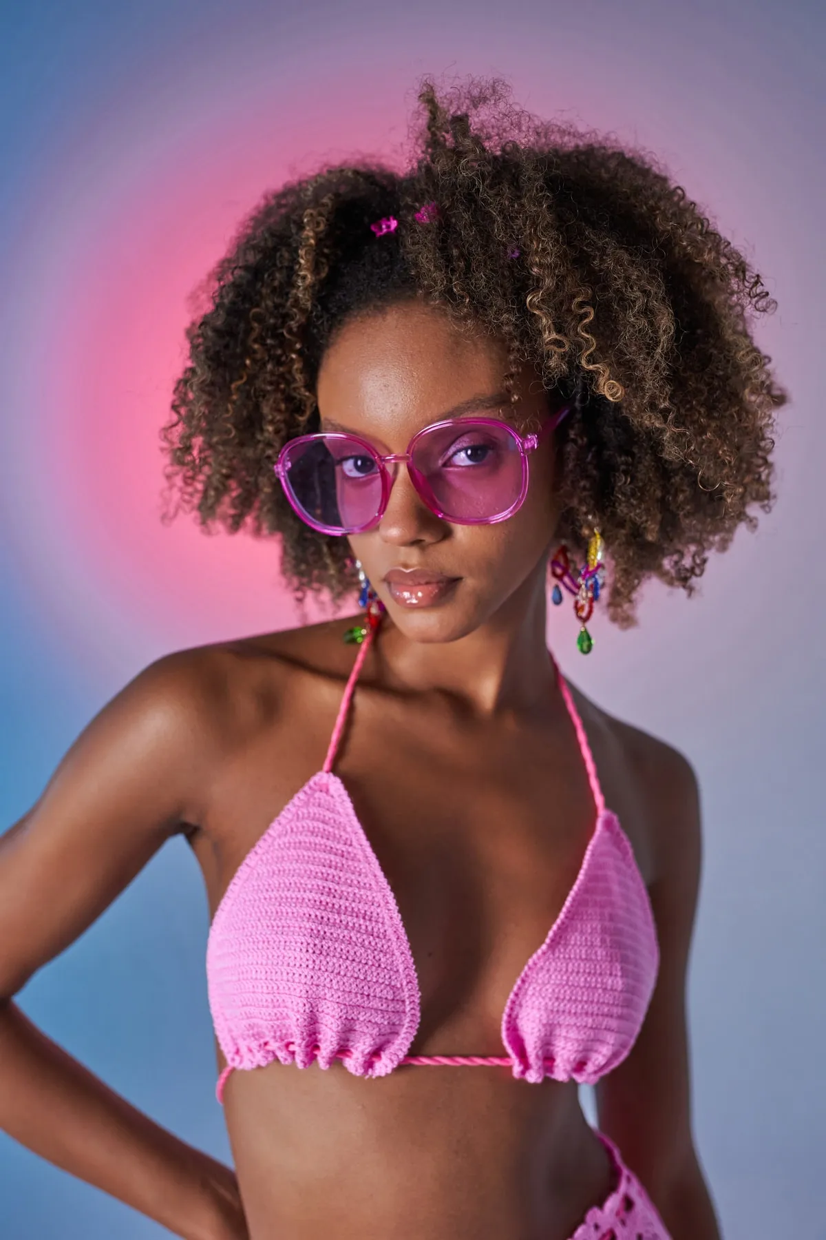HOLLY LOLLY  Gemustertes Chacha-Strickset zum Binden für den Sommer, Oberteil und Unterteil, Rosa