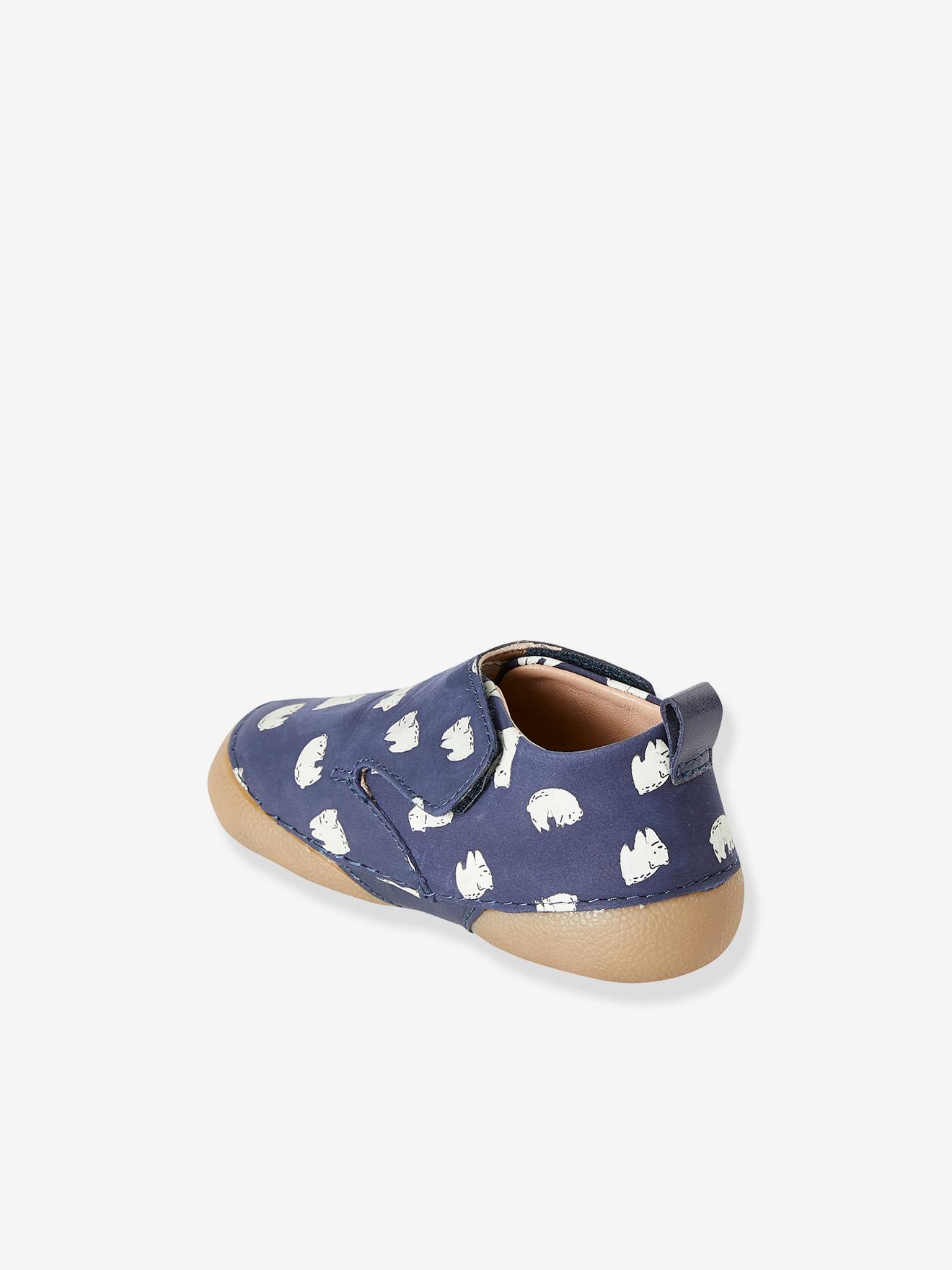 Chaussons scratchés bébé en cuir détails phosphorescents marine imprimé