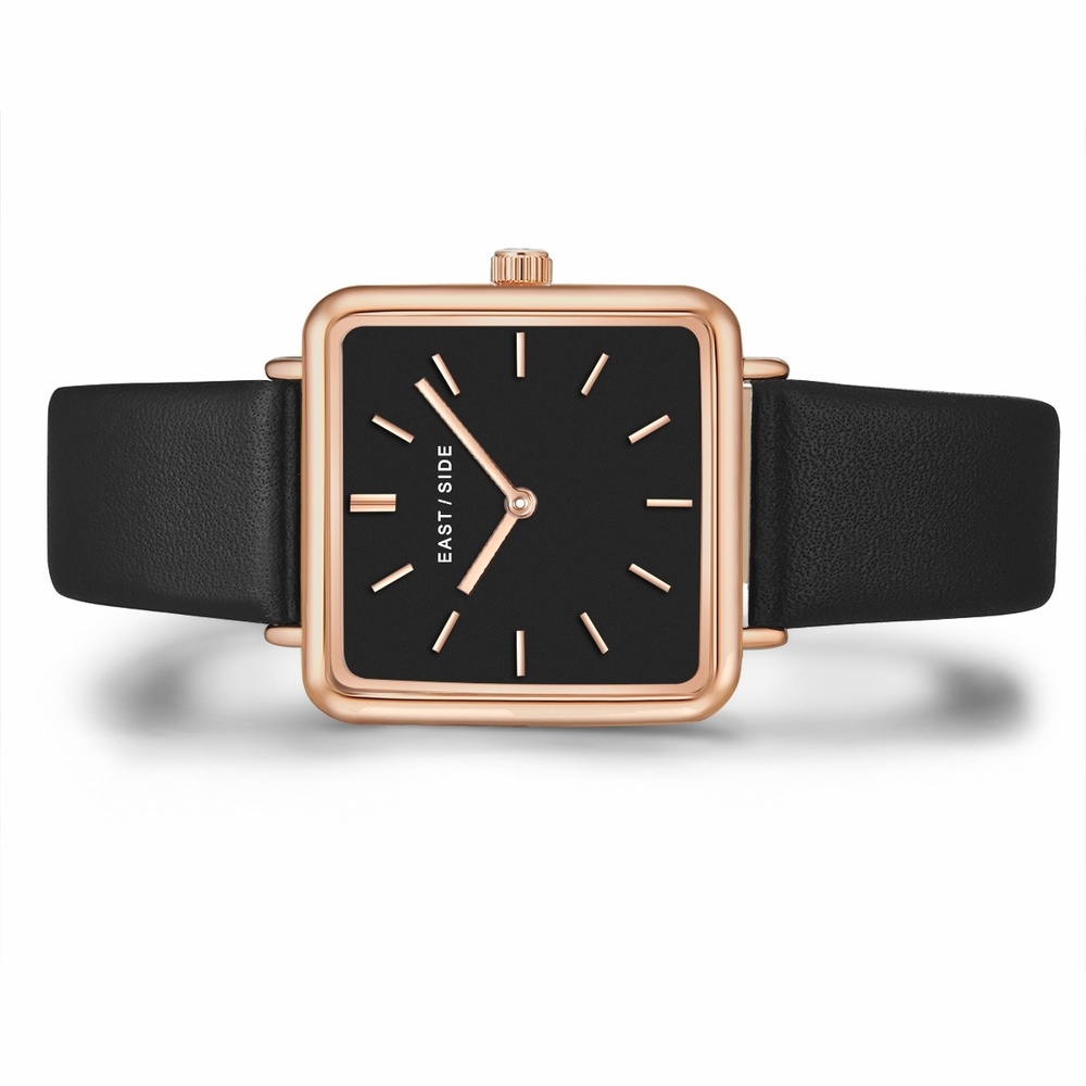 EASTSIDE Montre à quartz Grand en Or rose Cuir véritable en Noir Montre