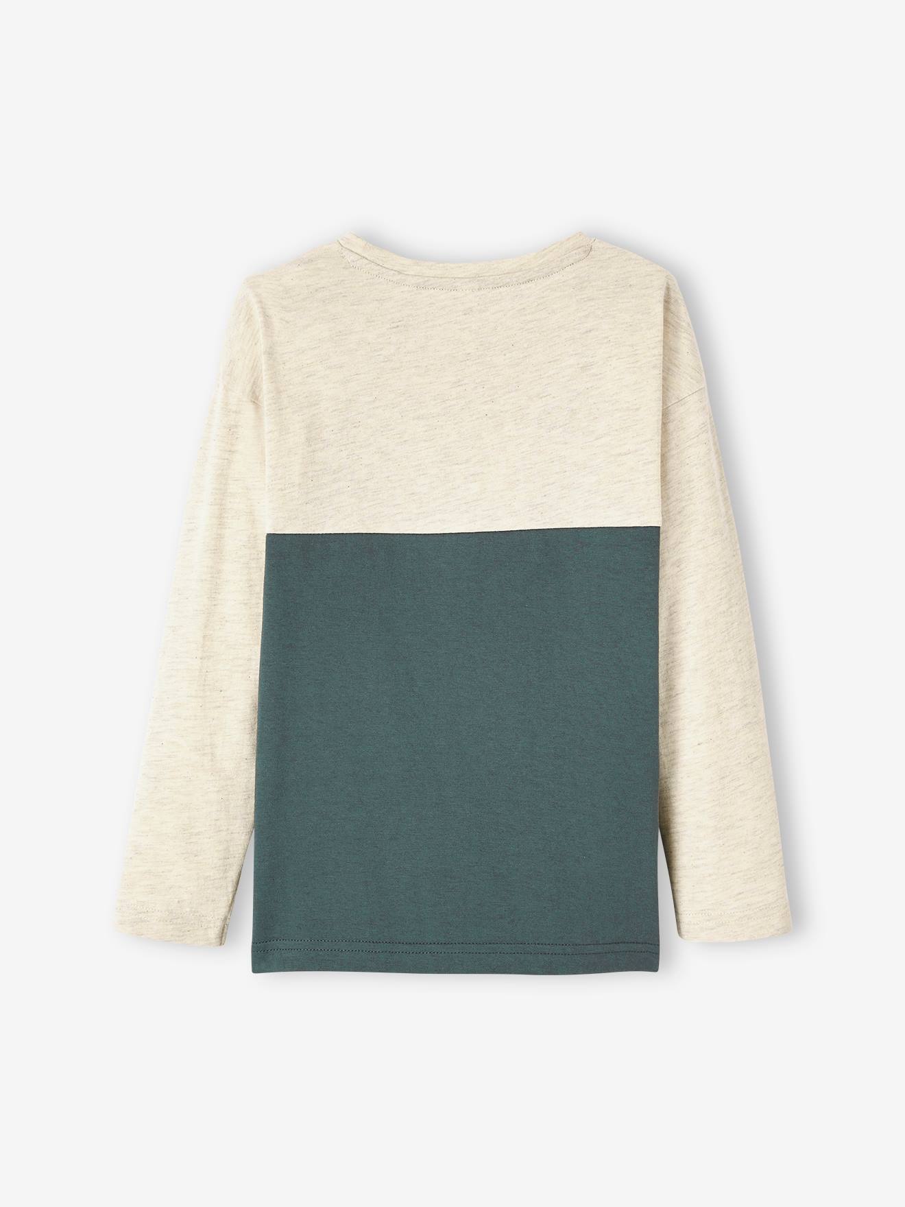 Vertbaudet Jungen Shirt Colorblock Oeko-Tex, personalisierbar - hellbeige/salbei