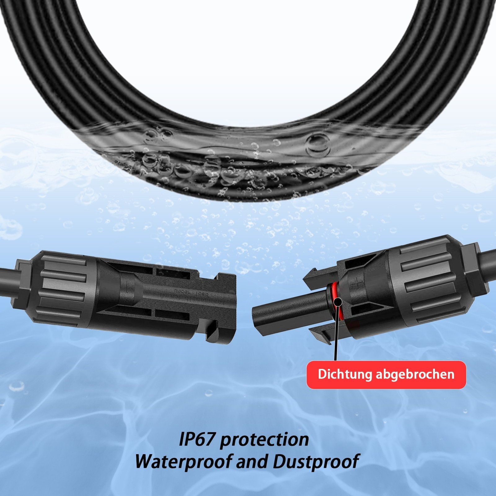 GLIESE Solaranlage Schwarz 3m 2.5mm2 Solarkabel mit Stecker, den Anschluss von Fotovoltaikanlagen verwendet.
