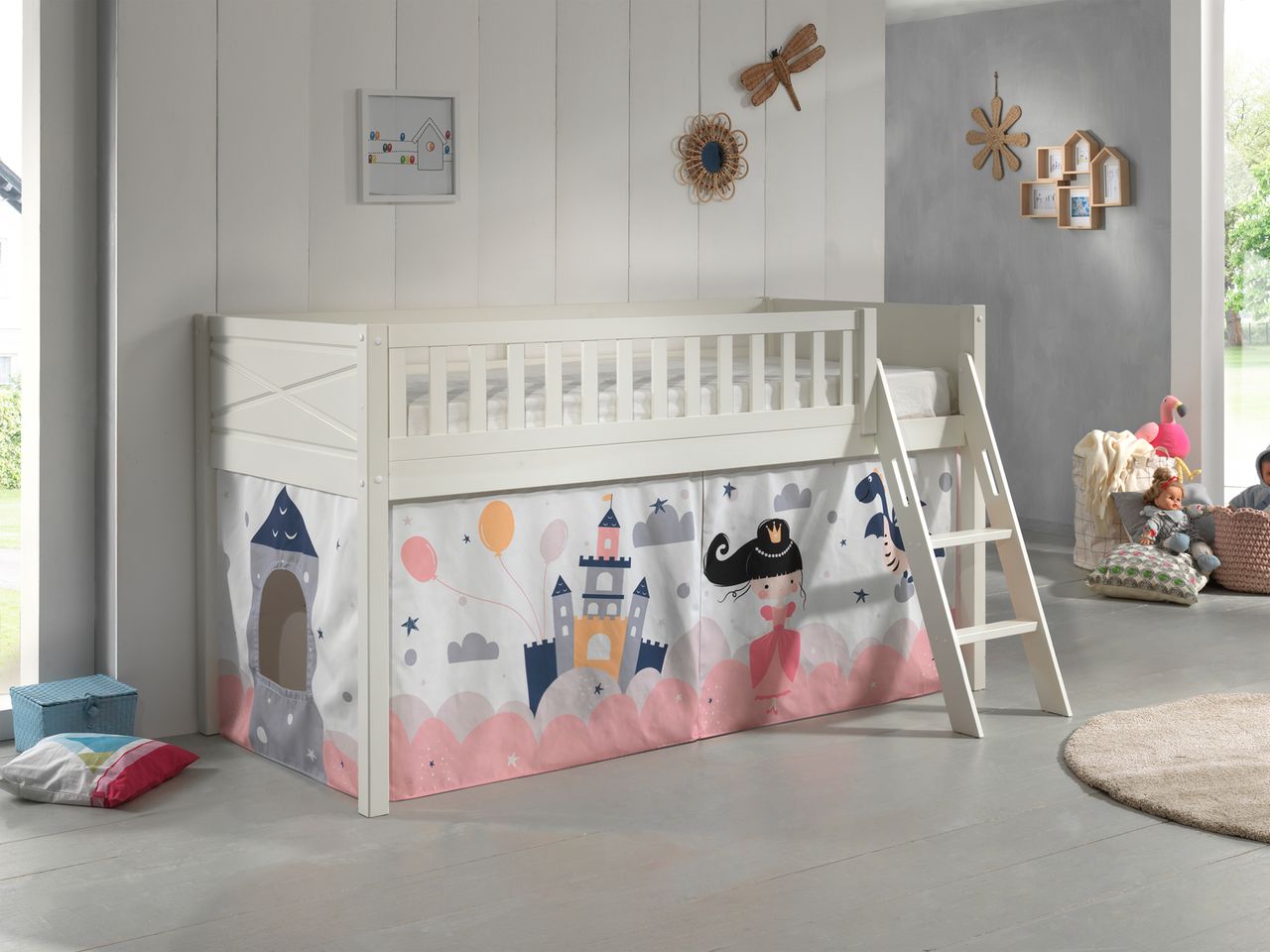 VIPACK Spielbett SCOTT, LF 90 x 200 cm, mit Rolllattenrost, Leiter und Textilset 