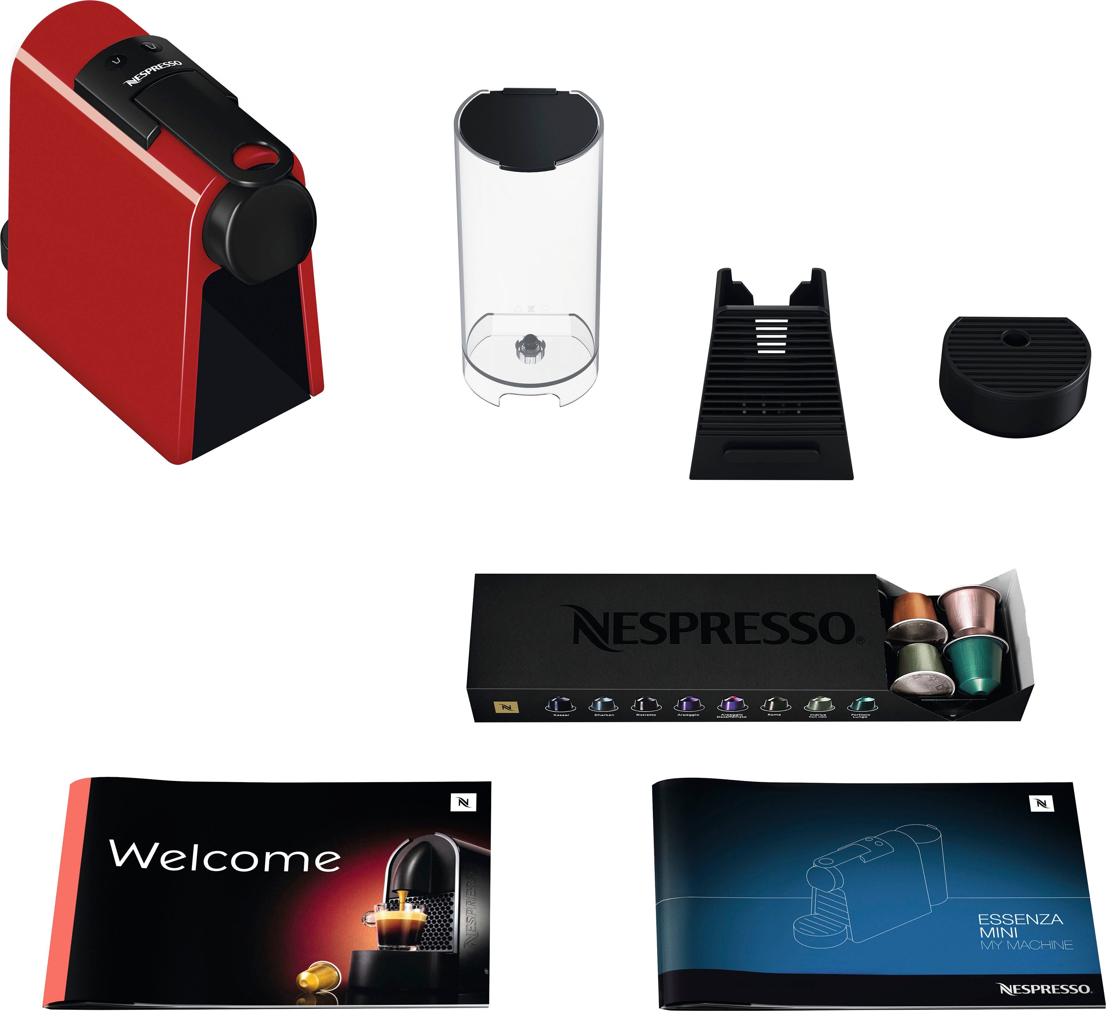 Nespresso Kapselmaschine Essenza Mini EN85.R von DeLonghi, Red, inkl. Willkommenspaket mit 7 Kapseln