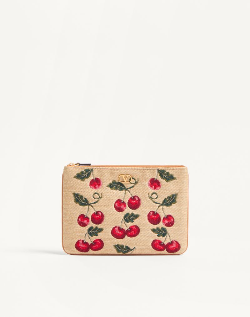 VLogo Signature Raffia Jacquard Clutch med Kirsebærmotiv