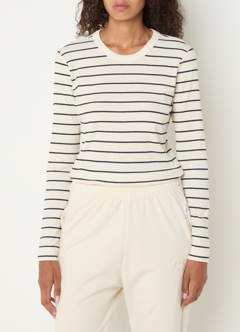 Penn & Ink Ribgebreide longsleeve met streepprint
