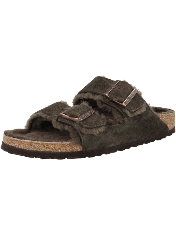 Birkenstock Sandale Arizona Veloursleder Lammfell schmal in dunkelbraun günstig kaufen 40