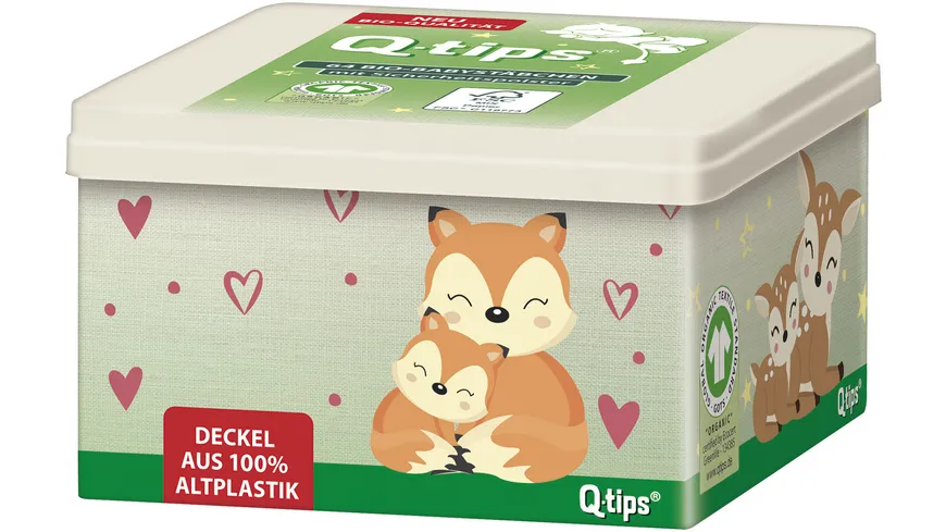 Q-tips® Bio Baby Pflegestäbchen Würfelbox
