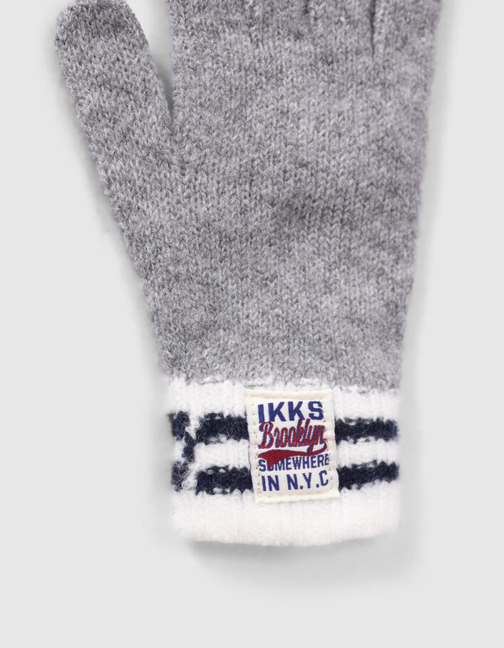 Gants gris tricot bords-côtes rayés garçon