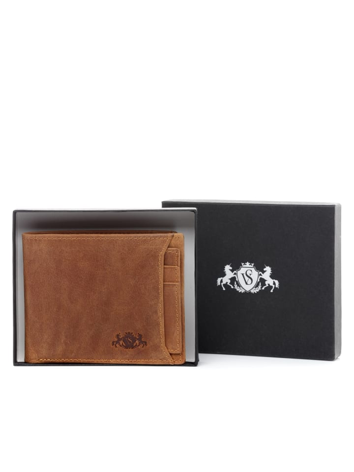 SID & VAIN Leder-Geldbörse echt Leder Geldbeutel groß hell-cognac in braun günstig kaufen onesize