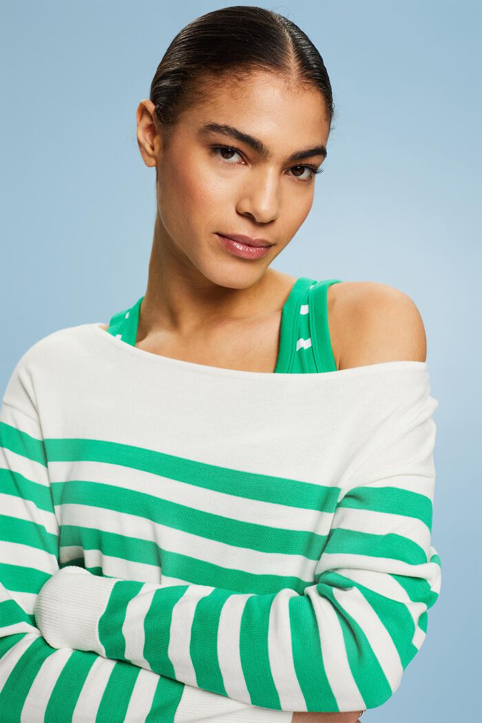 Gestreiftes Baumwoll-Sweatshirt mit Bootausschnitt