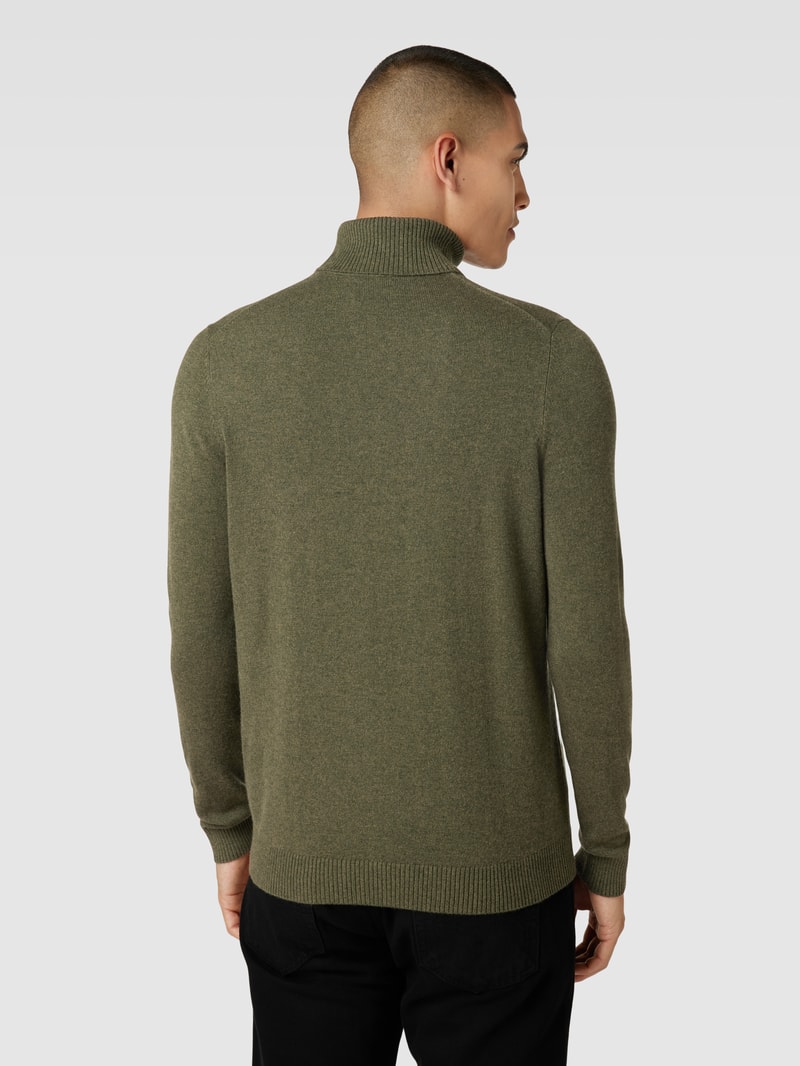 Strickpullover mit Rollkragen aus Kaschmir in olivgrün meliert