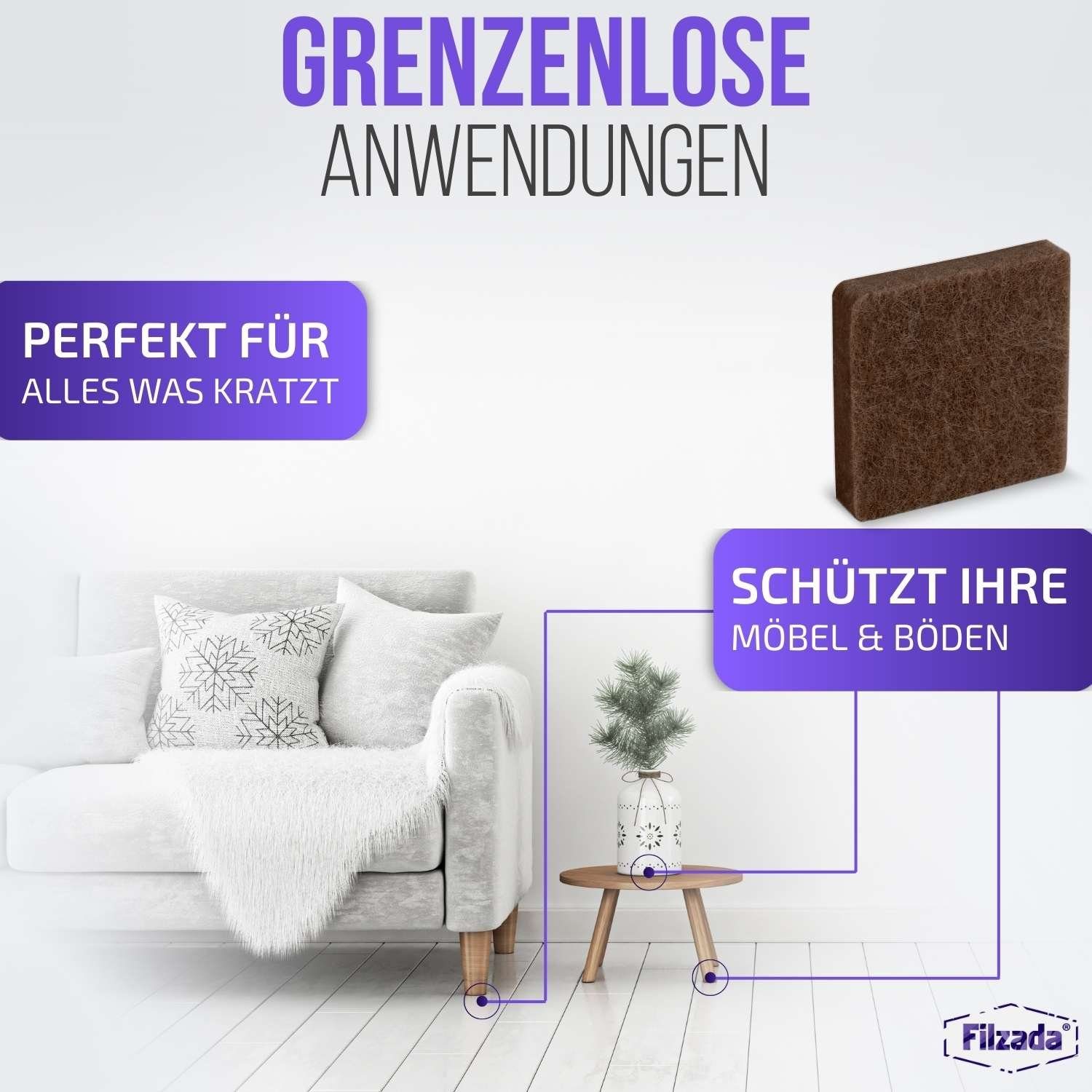 Filzada Filzgleiter 36x Filzgleiter Selbstklebend Eckig 25x25mm Filz Möbelgleiter Quadrat