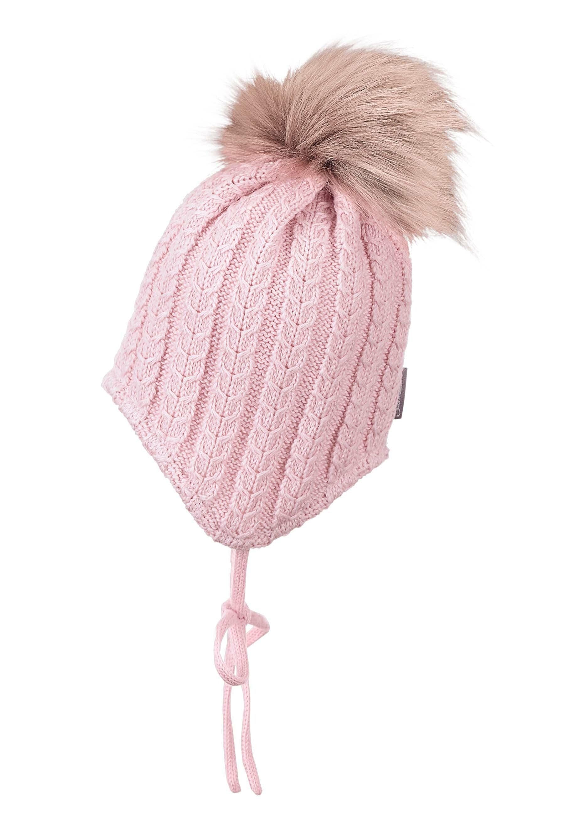 Strickmütze Baby mit Pompon und Zopfmuster