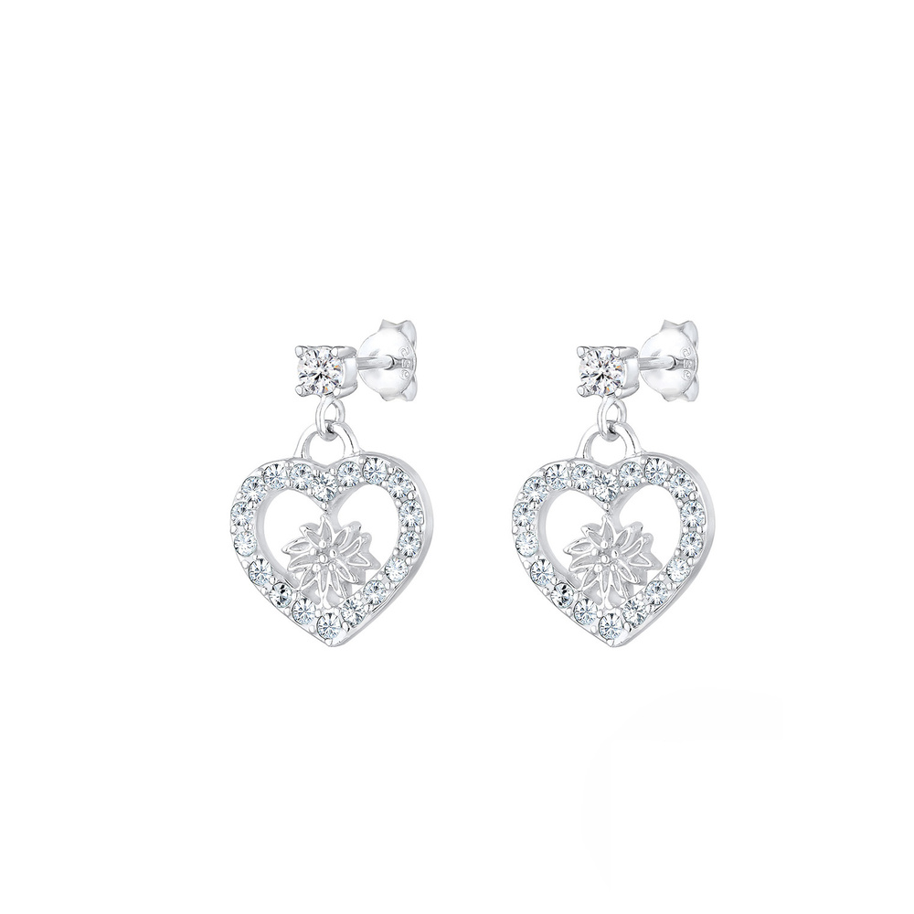Elli Elli Boucles d'Oreilles Coeur Cristal Boucles d'Oreilles Femme  (925/1000) Argent Boucles d'oreilles