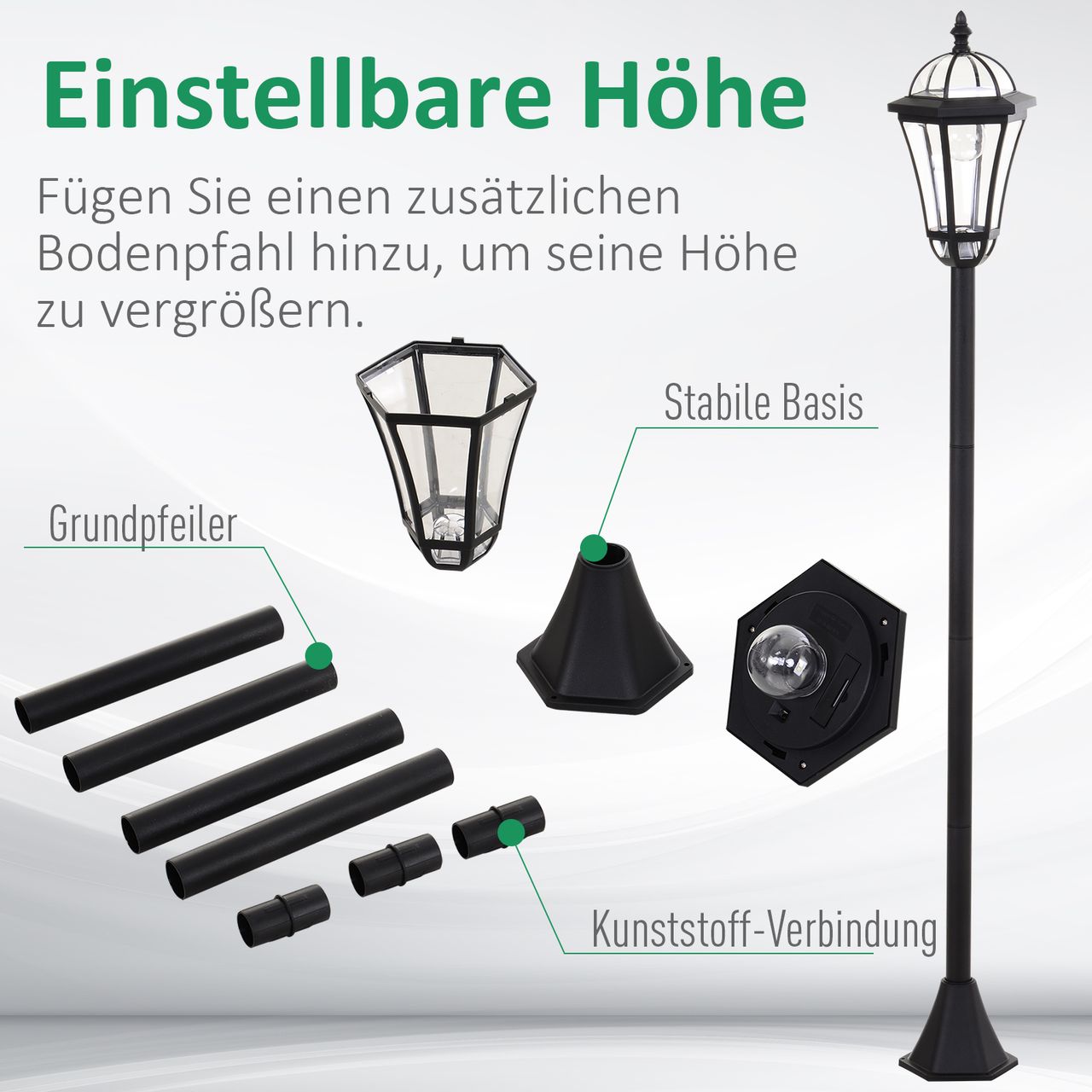 Outsunny Solar Gartenlaterne LED Laterne Wegleuchte 6 Stdn. ABS 129cm