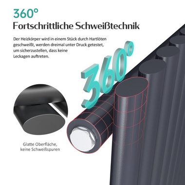 EMKE Heizkörper 600 x 240 mm Oval Paneelheizkörper Flach Heizkörper Klein Design, Vertikal Einlagig/Doppellagig, Mittelanschluss, Anthrazit/Weiß