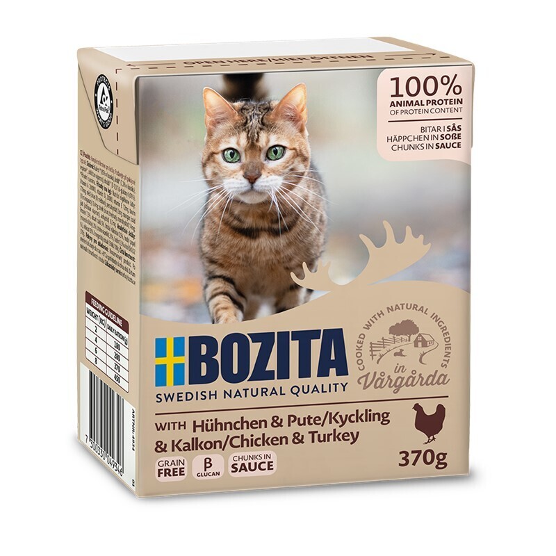 BOZITA Nassfutter BOZITA Häppchen in Soße 6x370g Hühnchen & Pute