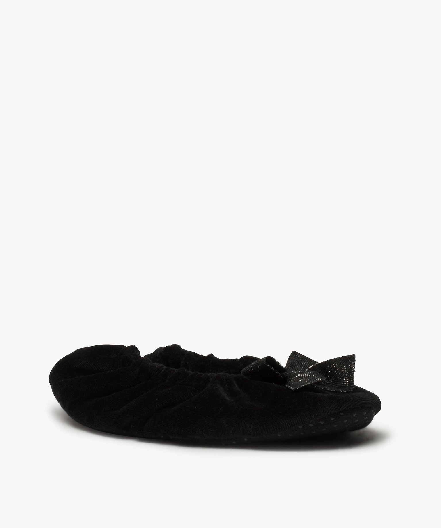 Chaussons femme ballerines élastiquées en velours noir | GEMO