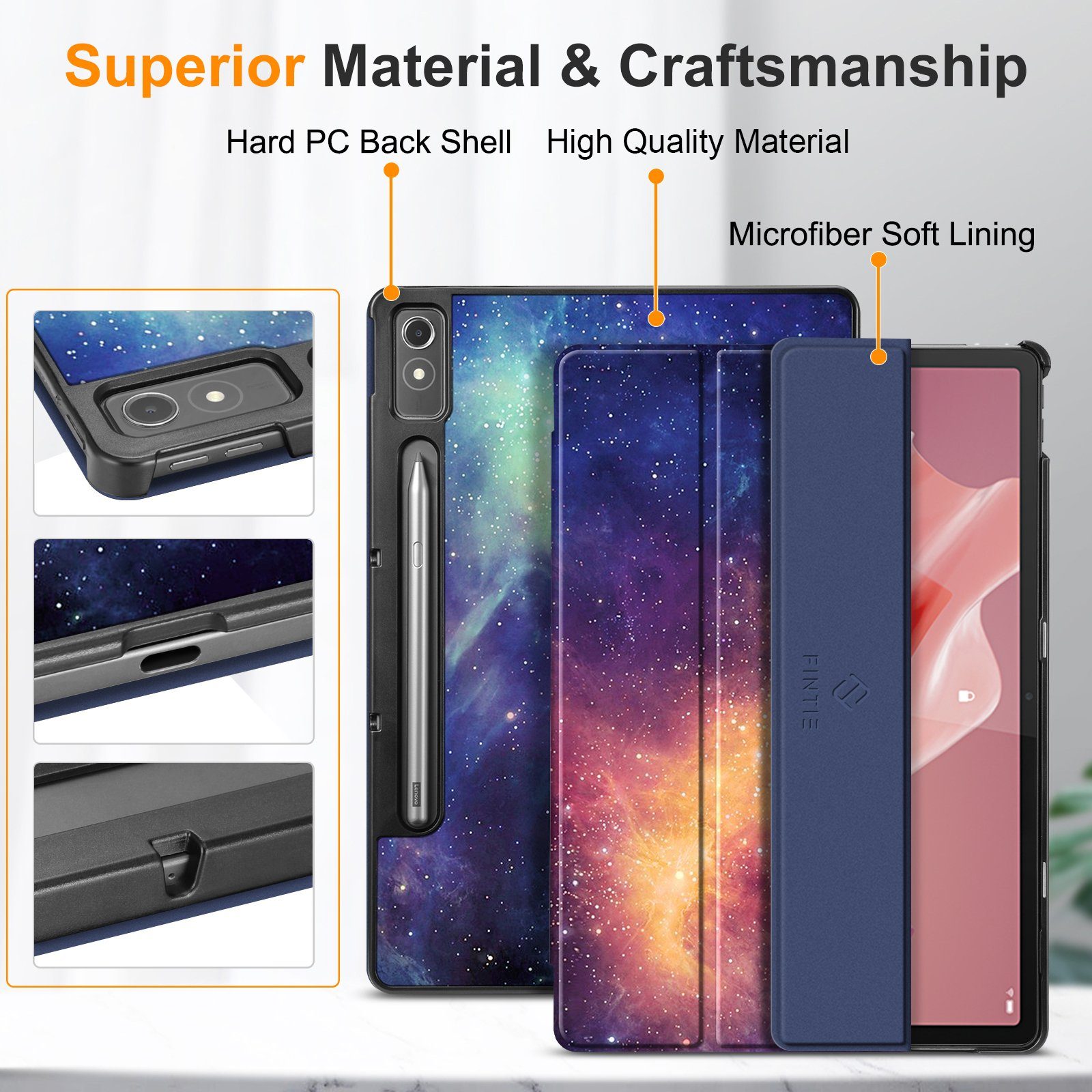 Fintie Tablet-Hülle für Lenovo Tab P12 12,7 Zoll TB370FU 2023, Case mit Auto Schlaf/Wach, Ultradünne Flip Cover mit Ständer Funktion und eingebautem Stifthalter
