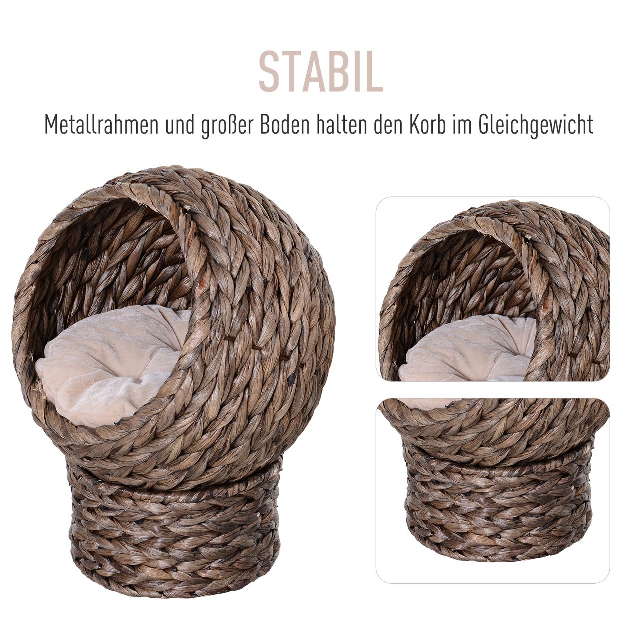PawHut Rattan Katzenkorb Katzenhöhle Katzenbett mit Kissen Dunkelbraun