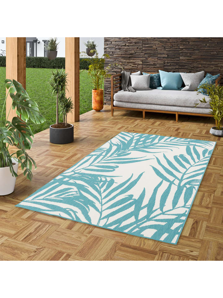 Pergamon In- und Outdoor Teppich Beidseitig Cape Cod  Blätter in Türkis günstig kaufen