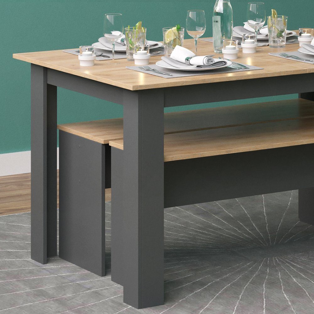 Vicco Sitzgruppe Tischgruppe Esszimmer Esstisch SENTIO Anthrazit, (Set, 3-tlg., 3-er Set), Pflegeleicht