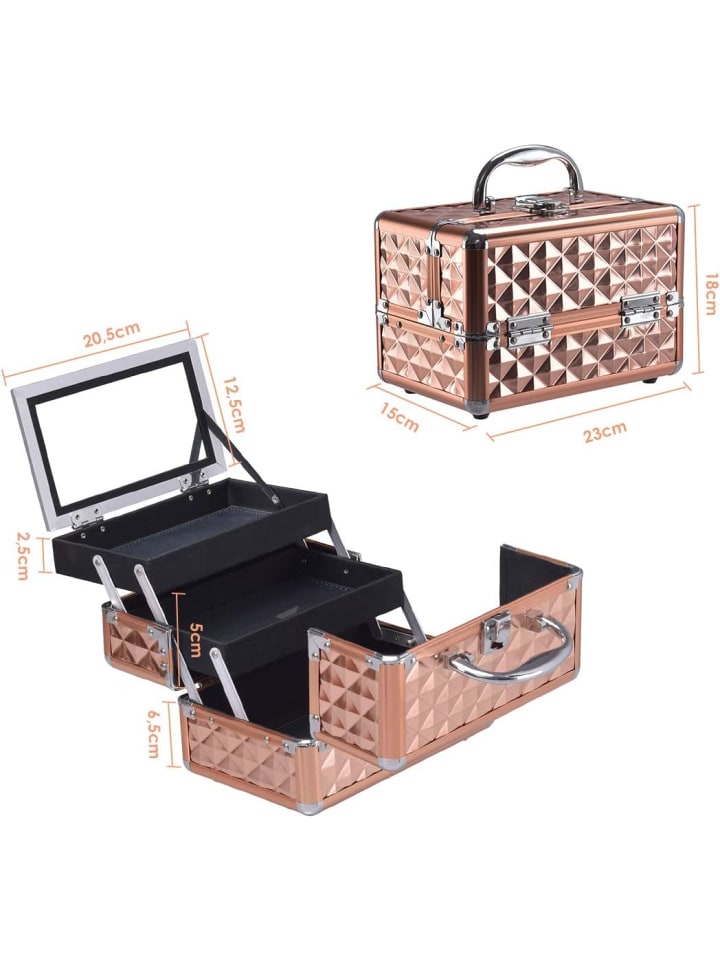 COSTWAY Kosmetikkoffer mit Spiegel in Gold günstig kaufen 23 cm
