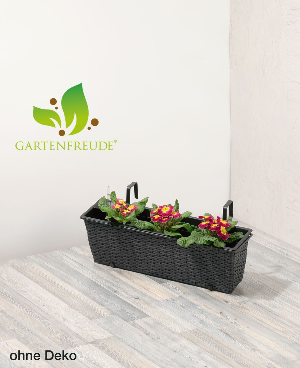 Weles Polyrattan Balkonkasten inkl. Aufhängung, 50 x 19 x 18 cm, mit Bewässerungssystem, anthrazit