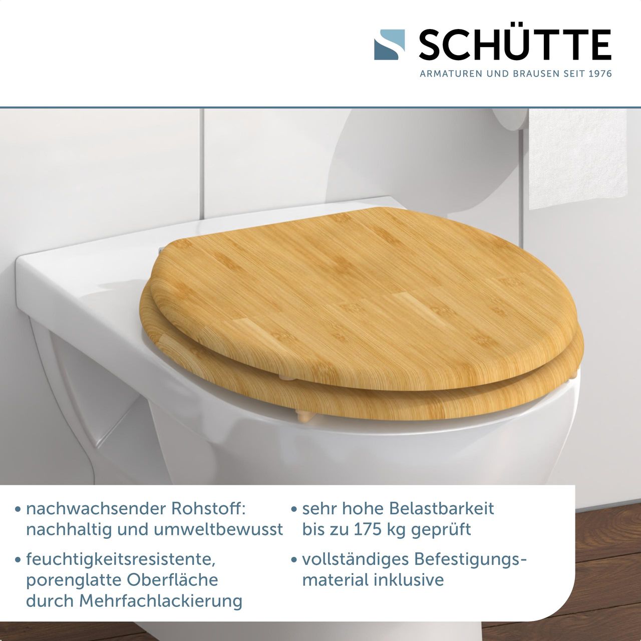 Schütte Bambus WC Sitz NATURAL BAMBOO, Toilettendeckel, Klodeckel, Toilettensitz