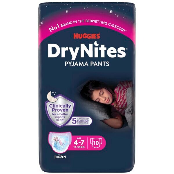 DryNites tyttöjen 4-7-vuotiaille yöasut 4-7 vuotta (17-30 kg) 10 kpl