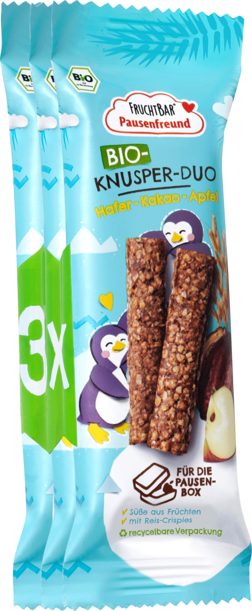 Kindersnack Pausenfreund Knusper-Duo, Hafer, Kakao, Apfel, ab 3 Jahren (3x23 g), 69 g
